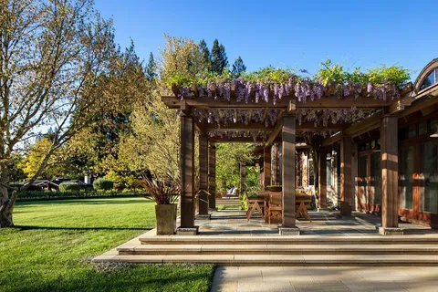 a view of a fountain of the house