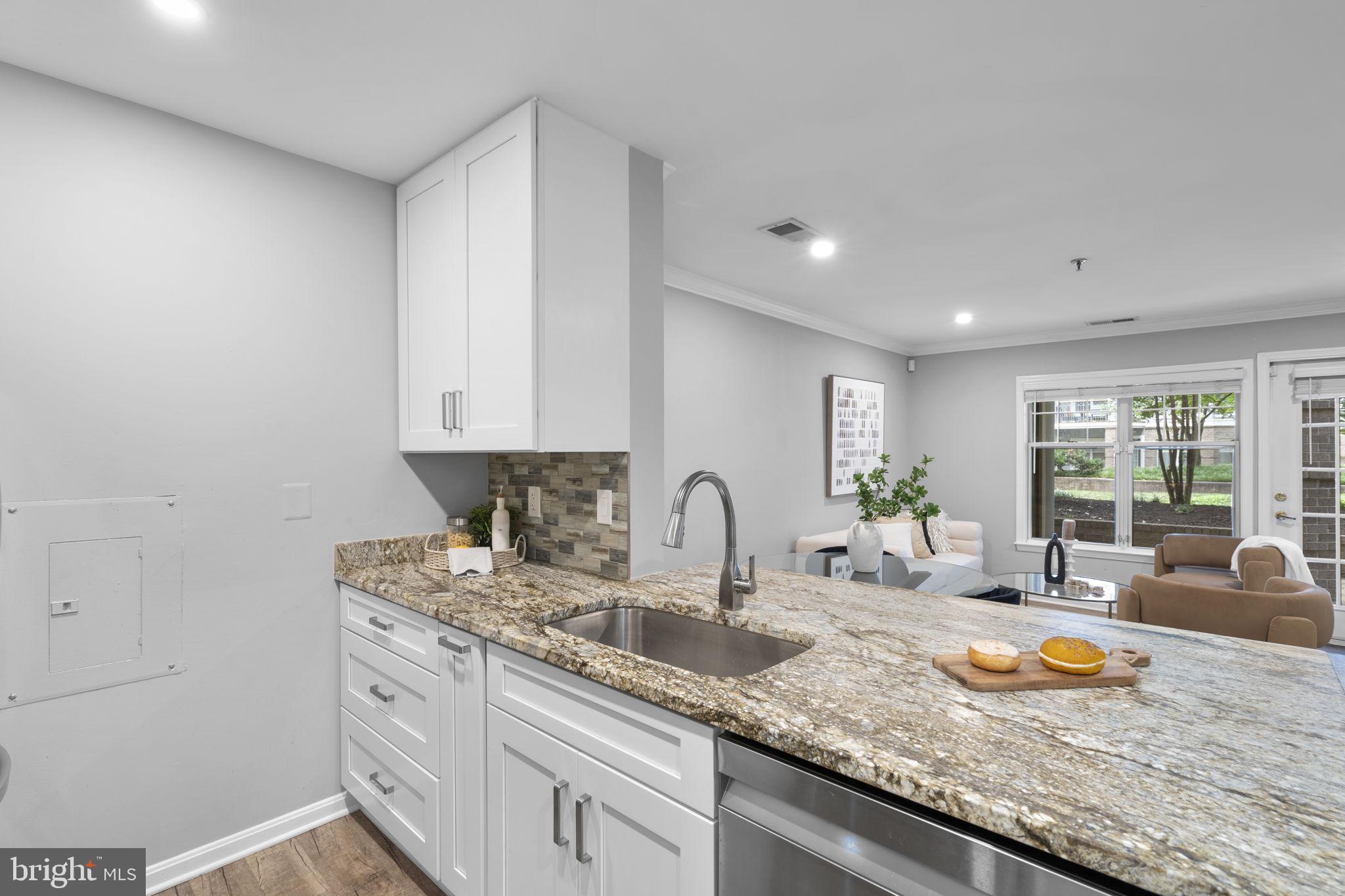 5575 Seminary Road, Unit 102 Falls Church, VA 22041 - Photo 12 of 31 a kitchen with granite countertop a sink and white cabinets