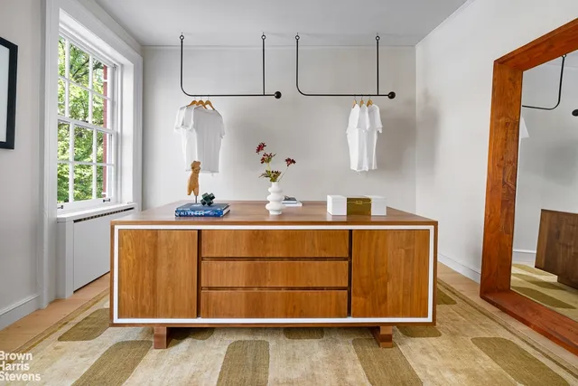 a room with cabinets and window