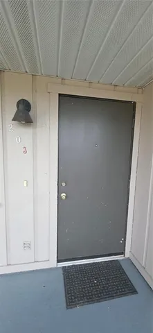 an empty room with cabinet