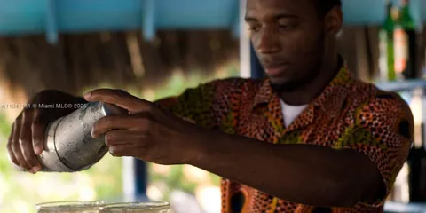 a garden view with a seating space