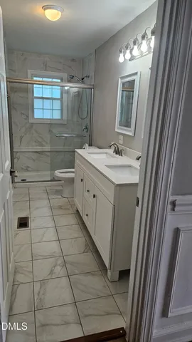 a bathroom with a sink a toilet and a mirror