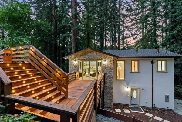 a view of outdoor space with deck and wooden floor
