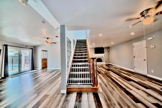a view of a room with a balcony