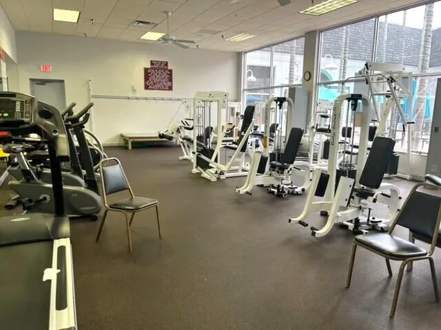 a view of a room with gym equipment