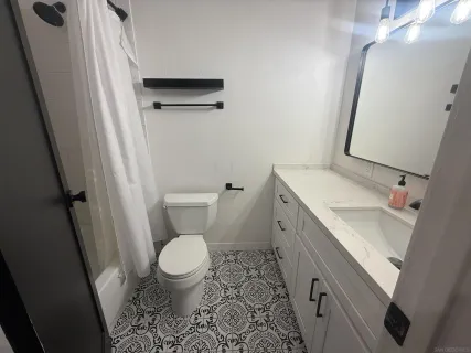 a bathroom with a sink a toilet and a mirror