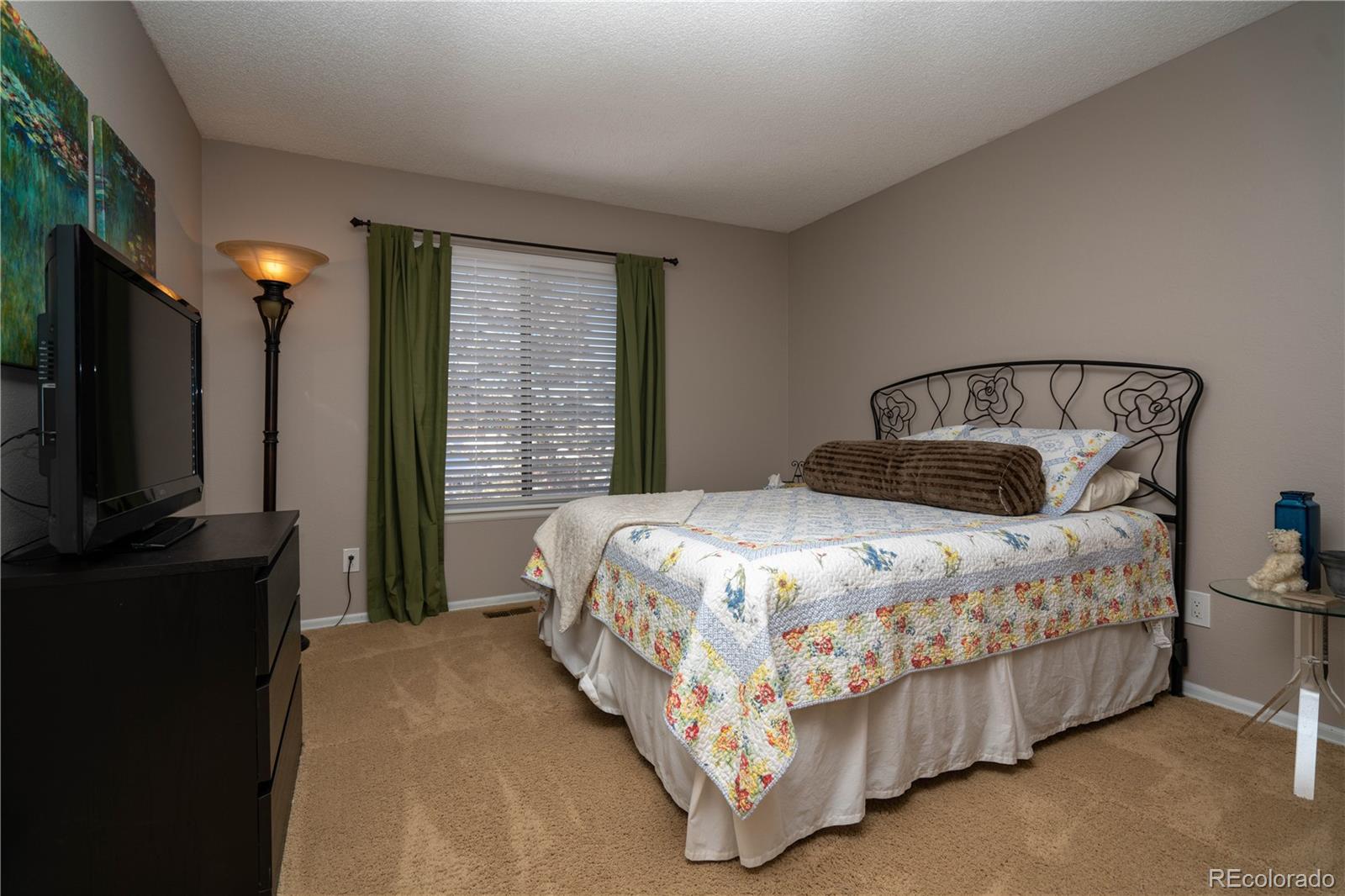 8583 Redstone Street Highlands Ranch, CO 80126 - Photo 8 of 17 a bedroom with a bed tv and window