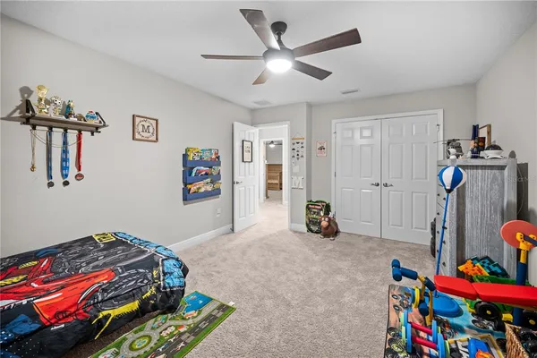 an aerial view of a house with a garden