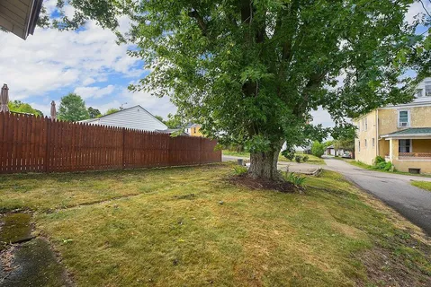 a view of a yard with a tree