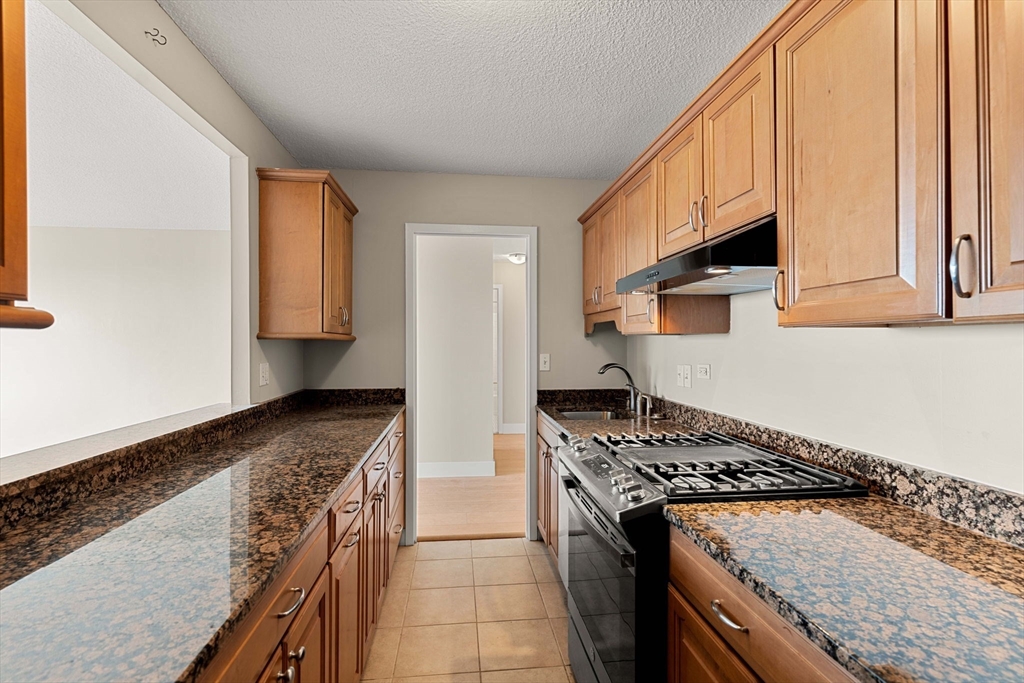 151 Tremont Street, Unit 23P Boston, MA 02111 - Photo 7 of 35 a kitchen with granite countertop a sink stove and cabinets