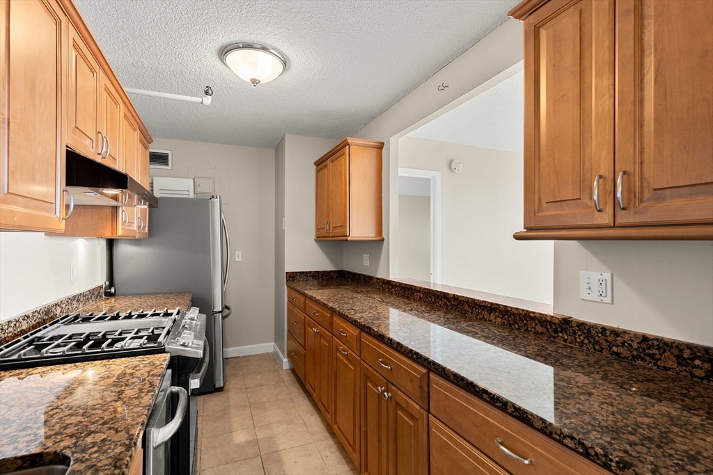 151 Tremont Street, Unit 23P Boston, MA 02111 - Photo 9 of 35 a kitchen with stainless steel appliances granite countertop a stove a sink and a microwave
