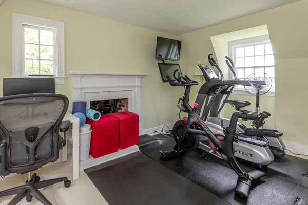 a view of a room with gym equipment