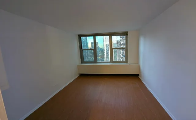 a view of a big room with windows and closet