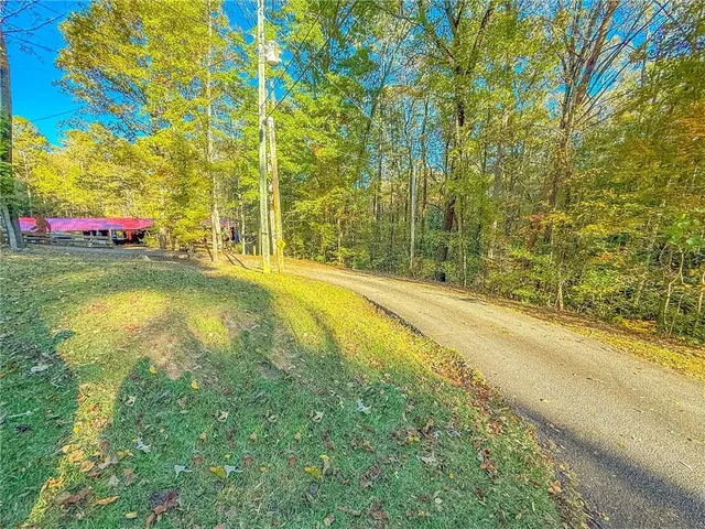 a view of a yard with yellow house