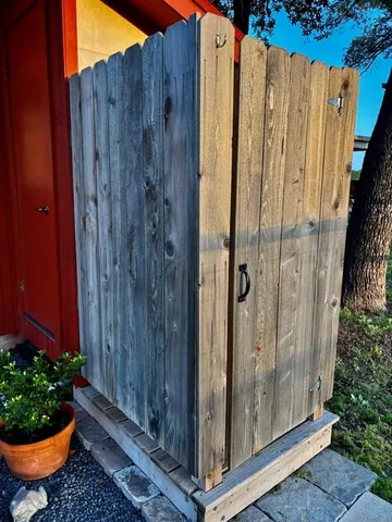 a view of a entryway with wooden walls