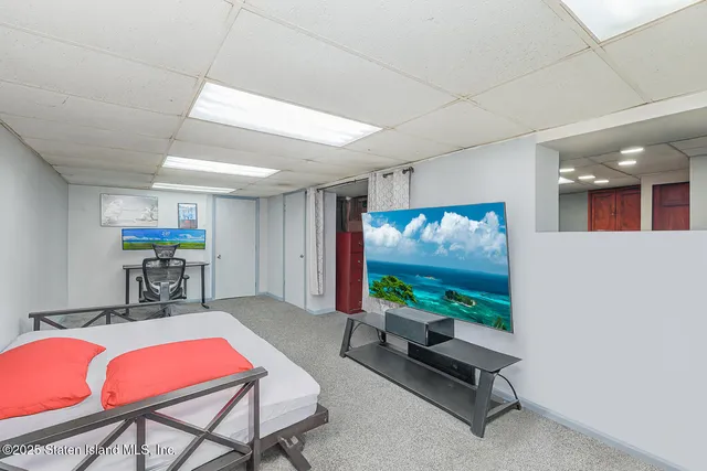 a view of a room with racks on the wall