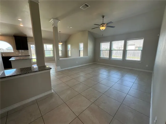 a living room with a large window