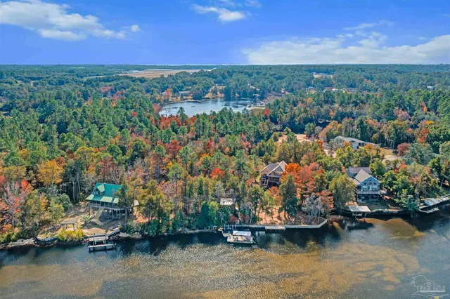 a view of a lake with houses