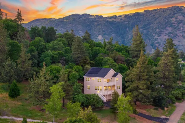 an aerial view of a house
