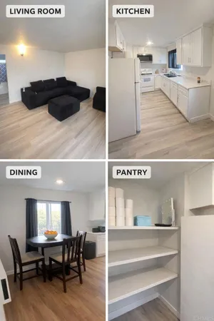 a view of kitchen with furniture and wooden floor