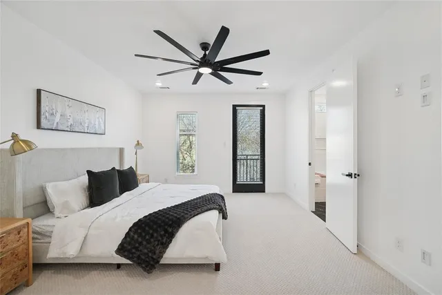 a bedroom with a bed and closet