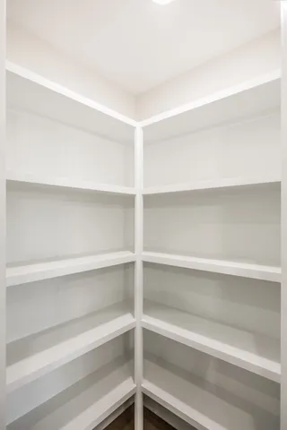 a view of walk in closet with empty racks
