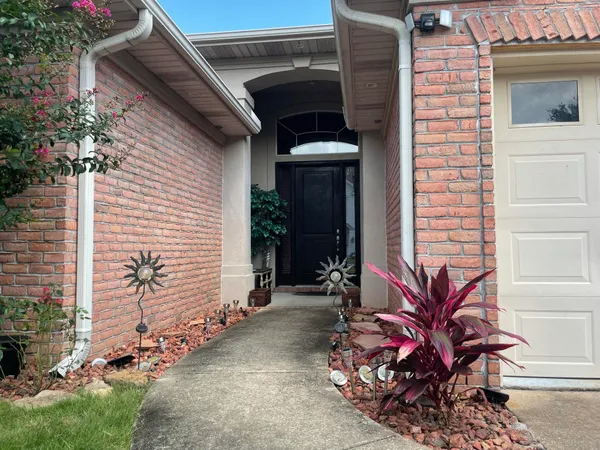 a view of front door and potted plants