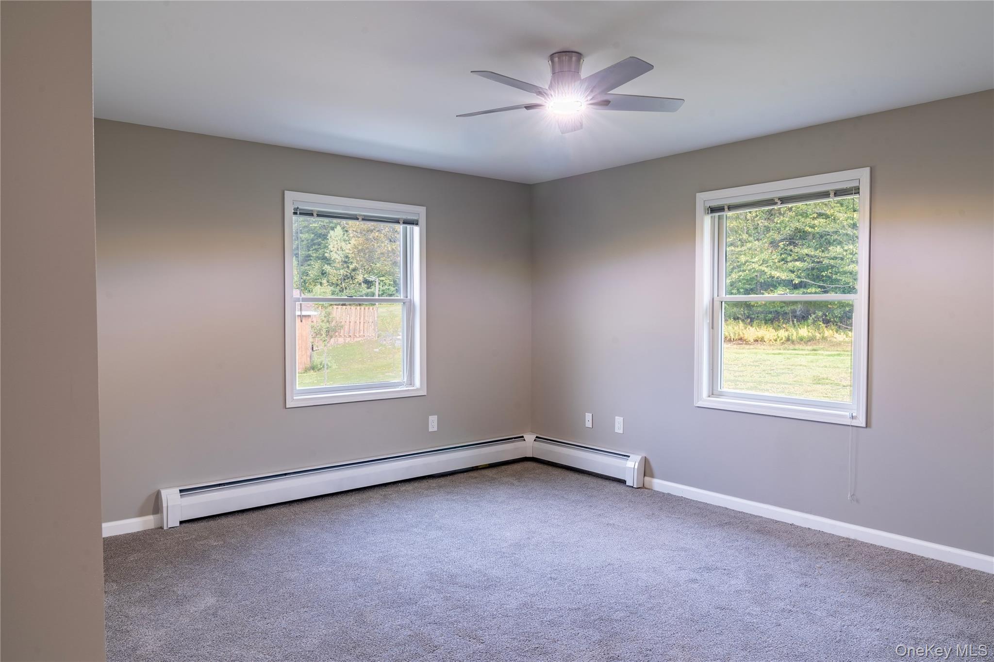 376 Wade Road Liberty, NY 12754 - Photo 13 of 26 Carpeted spare room featuring plenty of natural light, a baseboard heating unit, and ceiling fan