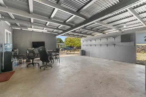 a view of a garage with furniture