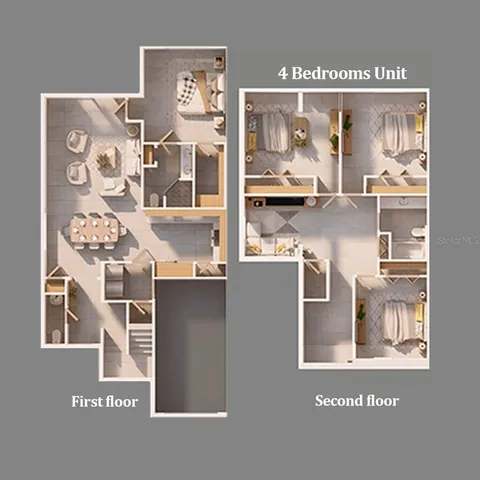 a view of a swimming pool and lounge chairs