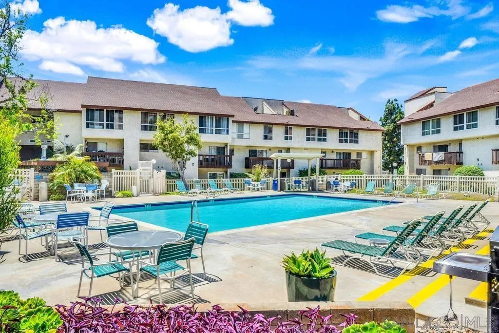 6191 Rancho Mission Road, Unit 103 San Diego, CA 92108 - Photo 17 of 28 a front view of a building with outdoor seating