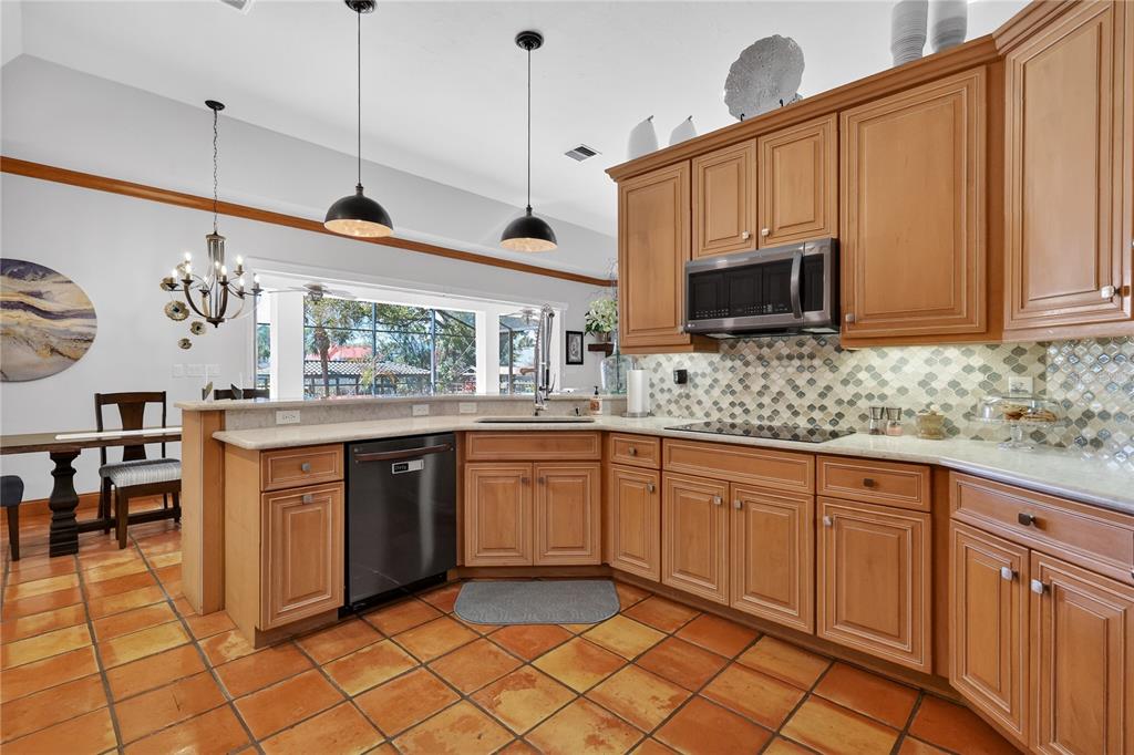 16238 East Shirley Shores Road Tavares, FL 32778 - Photo 16 of 48 a kitchen with stainless steel appliances granite countertop a sink and cabinets