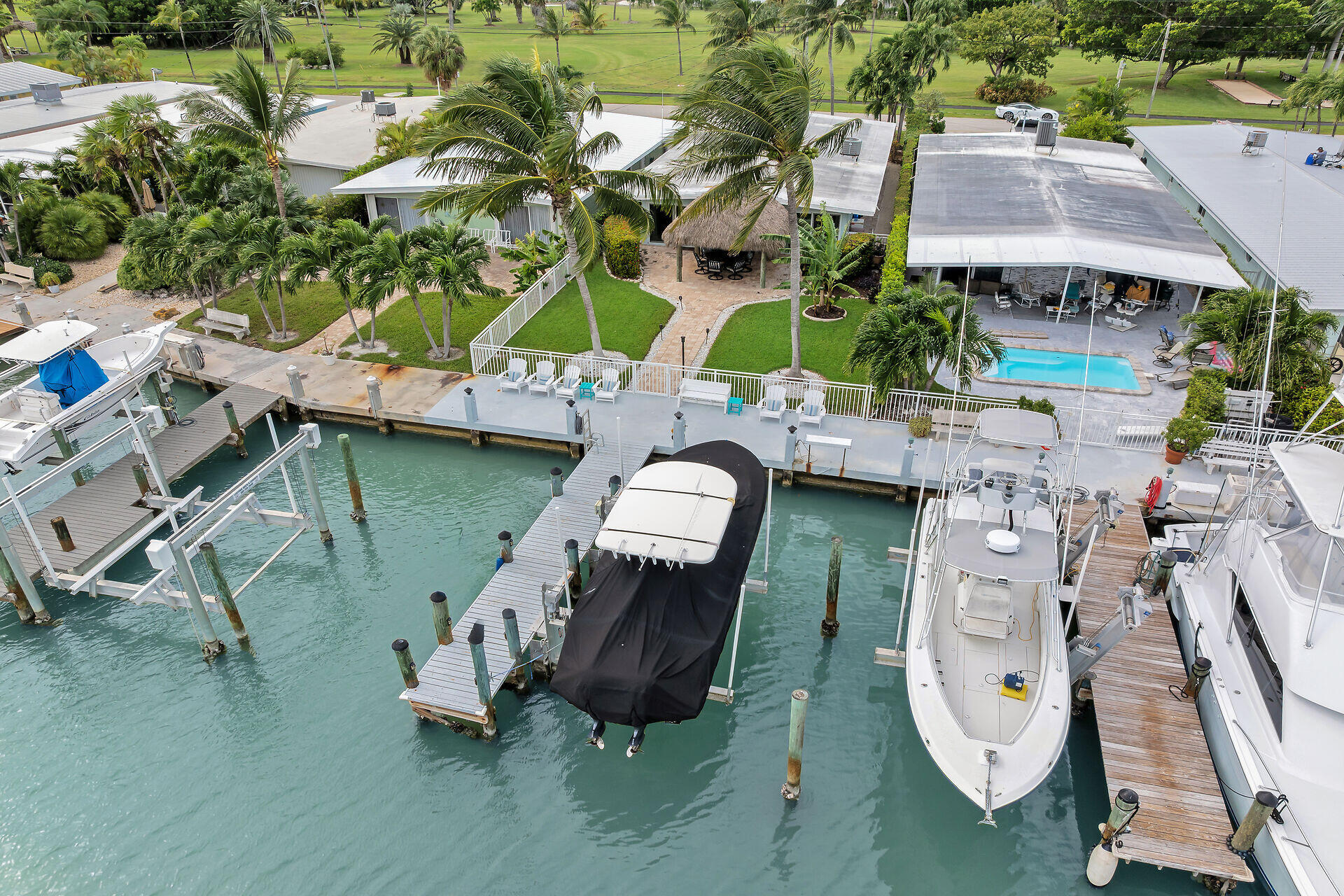 an aerial view of a house with outdoor space