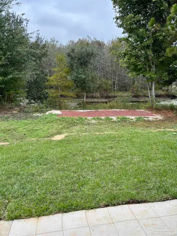 a view of a backyard with large trees