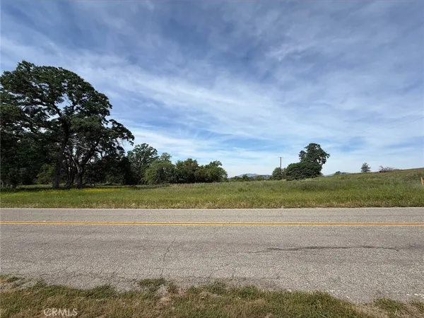 a view of a field and trees