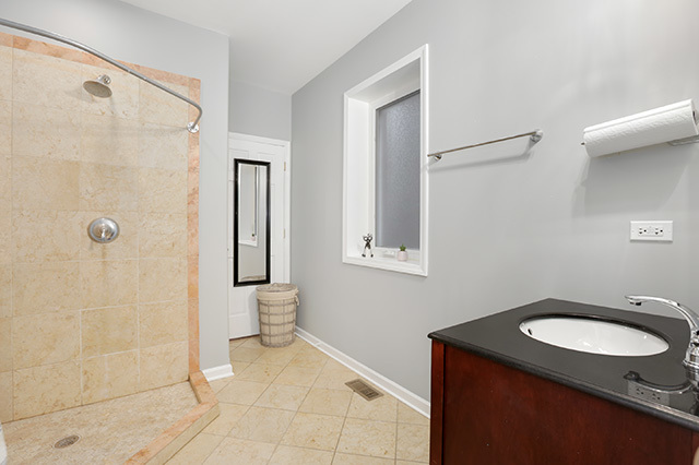 1731 South Ruble Street, Unit 1 Chicago, IL 60616 - Photo 14 of 25 a bathroom with a granite countertop sink toilet and shower