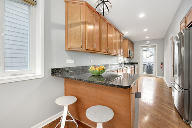 1731 South Ruble Street, Unit 1 Chicago, IL 60616 - Photo 9 of 25 a kitchen with stainless steel appliances granite countertop a sink refrigerator and cabinets