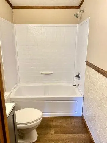 a bathroom with a toilet and a bathtub
