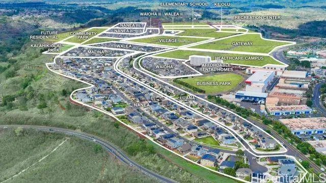 a view of a tennis ground with a large pool