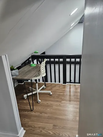 a view of a black and white wall