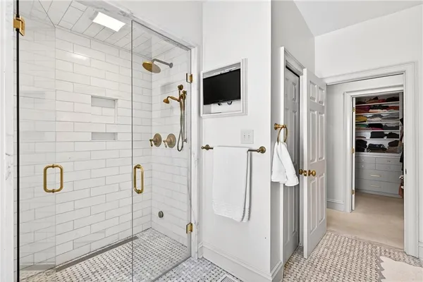 a bathroom with a shower