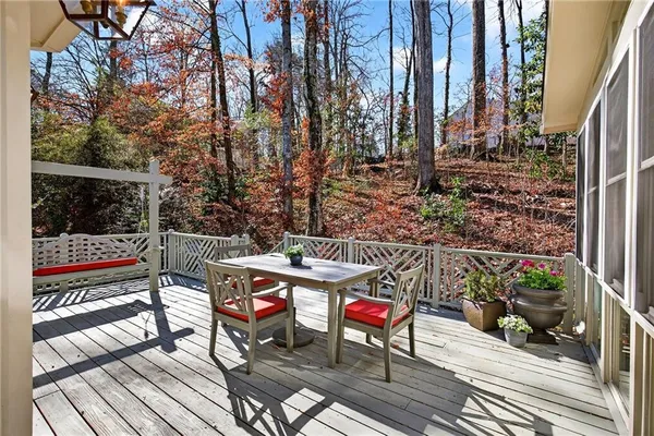 a deck view with a seating space