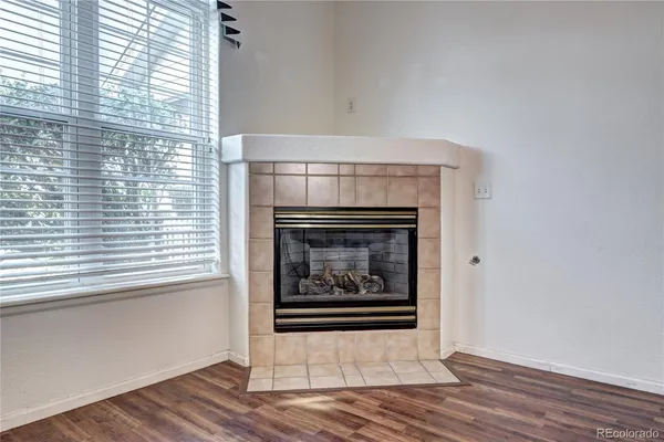 a living room with a fireplace