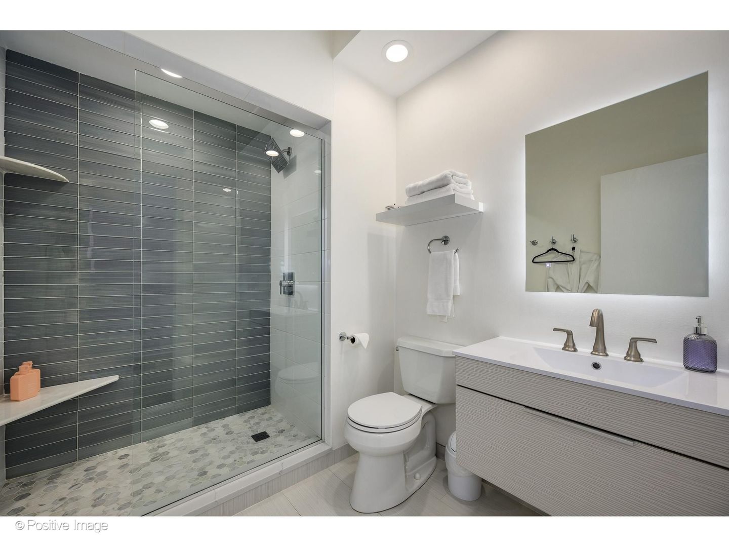 32 East Bellevue Place Chicago, IL 60611 - Photo 40 of 52 a bathroom with a toilet a sink a mirror and shower
