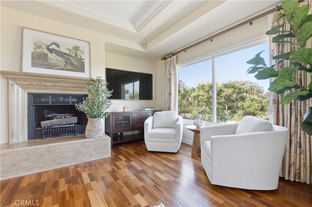 18 Asilomar Road Laguna Niguel, CA 92677 - Photo 55 of 75 a living room with furniture a large window and a fireplace