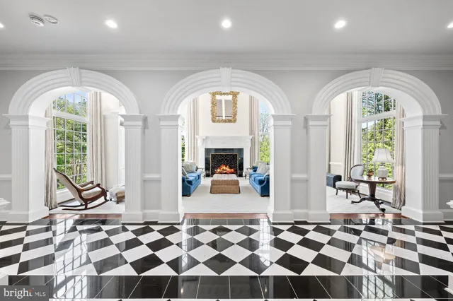 a living room with a large windows