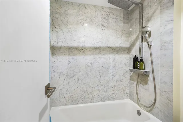 a bathroom with a bathtub