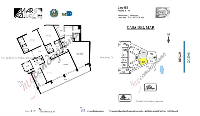 $2,650,000 | 600 Grapetree Drive, Unit 3BS, Key Biscayne, FL 33149