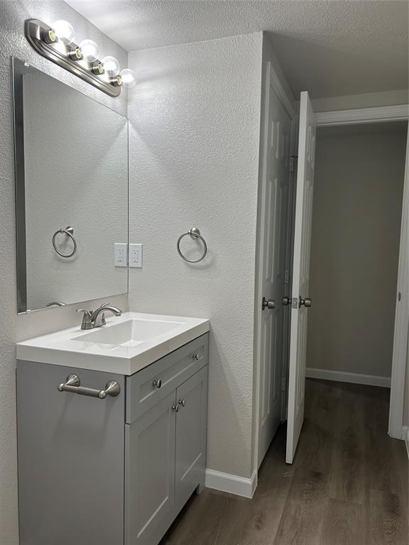 407 North Justin Avenue, Unit D Dallas, TX 75211 - Photo 10 of 15 a bathroom with a sink mirror and shower