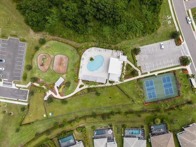 an aerial view of a house